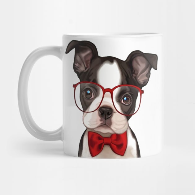 Boxer Puppy wearing Red Glasses and Bow Tie by tfortwo